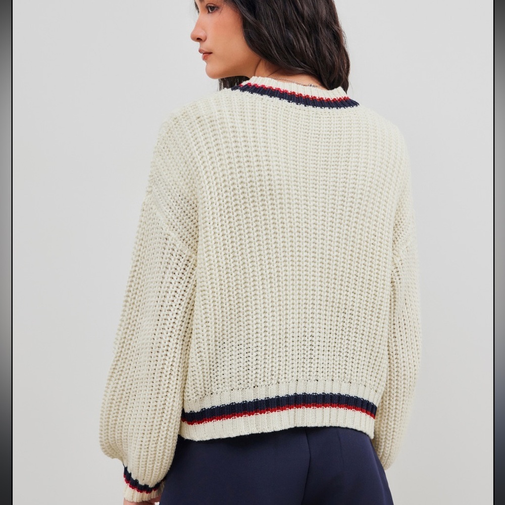 Cider Knit V-Neck Solid Button Pocket Contrasting… - image 6